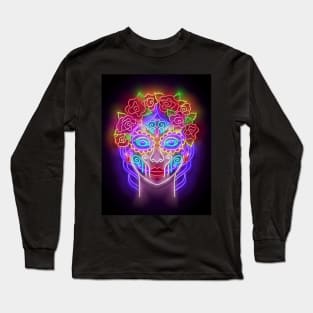 Catrina Calavera Neon 3d Illustration Long Sleeve T-Shirt